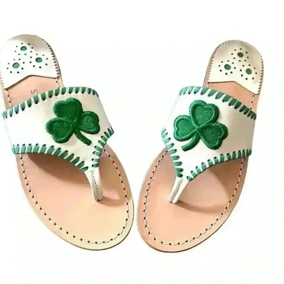NWT Jack Rogers Classic Samdals White with Embroidered Green Shamrock Size 6 - Picture 2 of 14